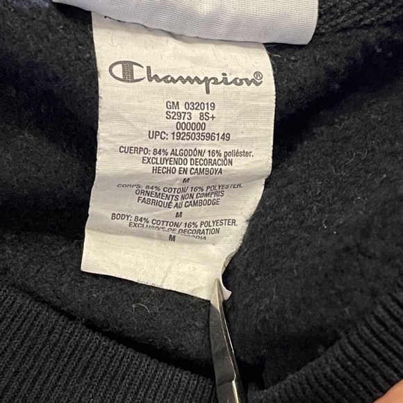 Champion Reverse Weave Men’s All Over Script Black Crew Neck Sweatshirt Medium - Picture 8 of 8